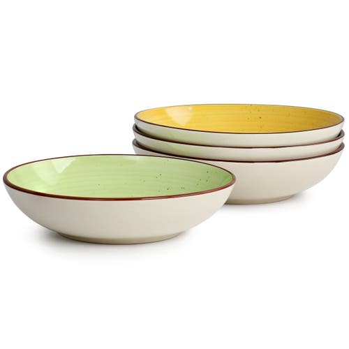 Elama Hudson 12 Piece Double Bowl Stoneware Dinnerware Set In Multi