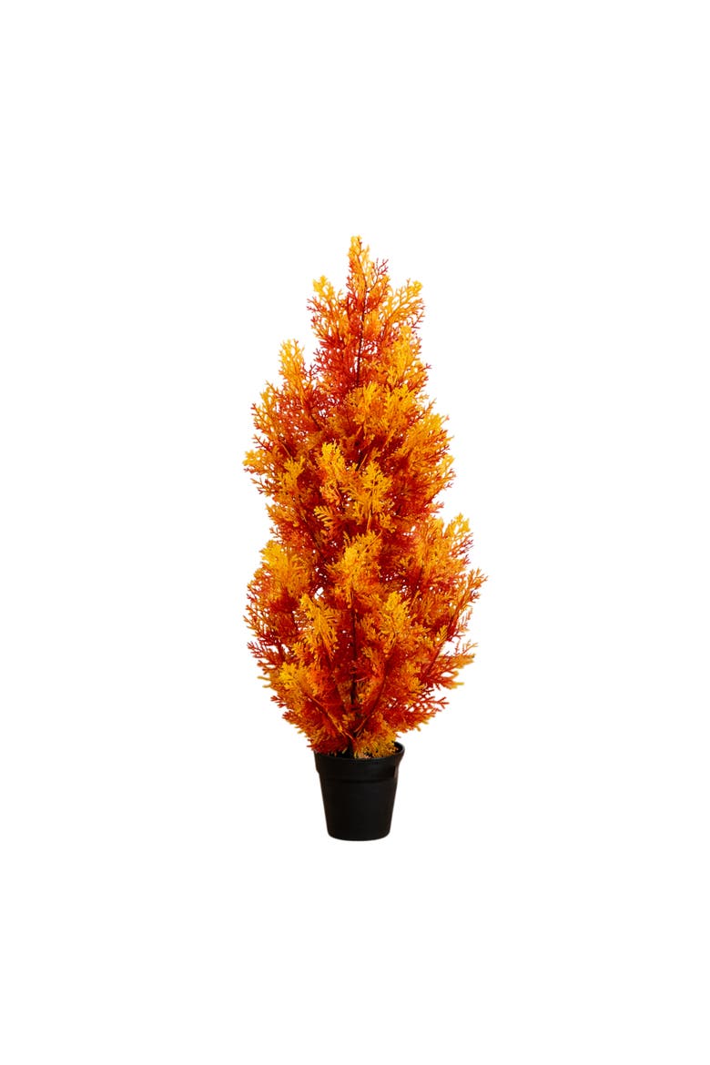 3-ft UV Resistant Autumn Artificial Fall Cedar Tree, Main, color, Orange