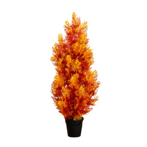 3-ft UV Resistant Autumn Artificial Fall Cedar Tree (Indoor/Outdoor)
