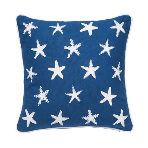 American Stars Blue 4th of July Patriotic Square Throw Pillow, 18" x 18" Large