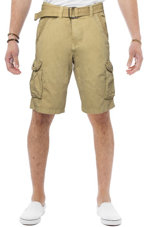 Belted Cotton Twill Cargo Shorts