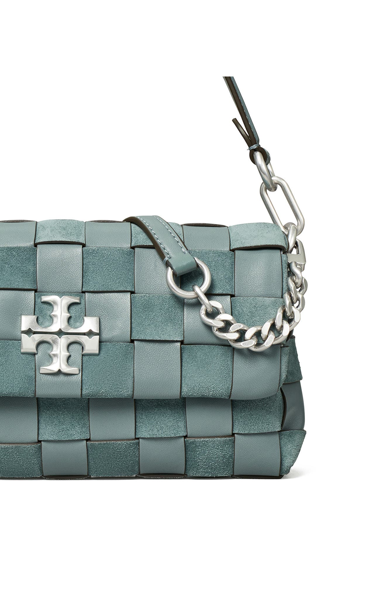Kira Small Woven Leather Shoulder Bag, Alternate, color, ARCTIC