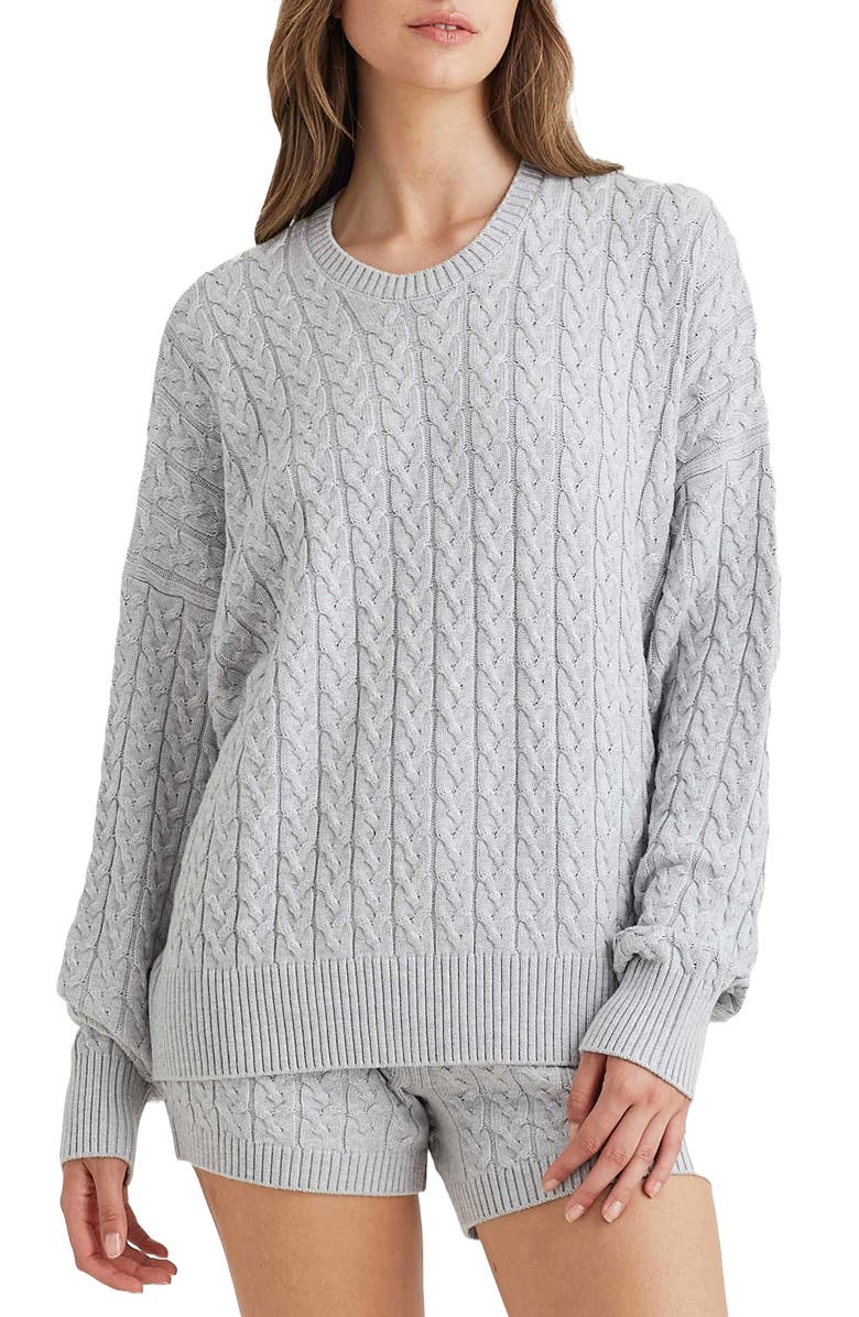 Papinelle Cozy Cable Long Sleeve Pajama Top, Alternate, color, Grey
