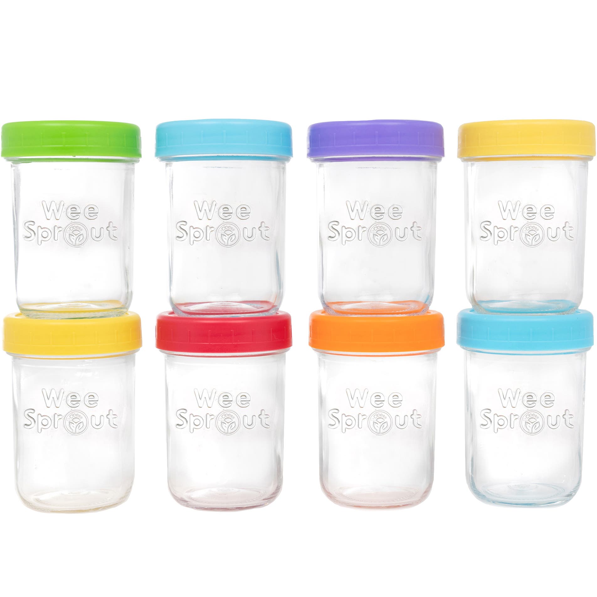 WeeSprout Glass Baby Food Storage Jars w/ Lids in Bright Variety 
