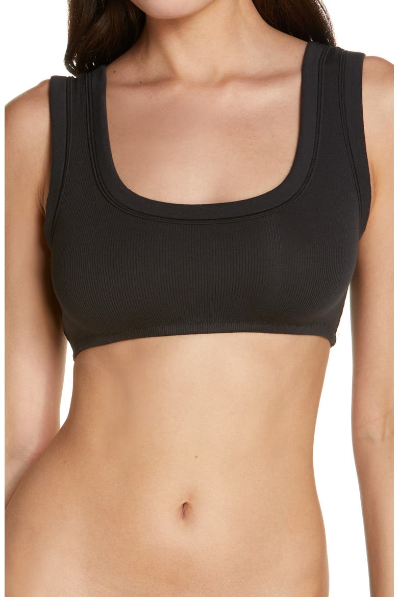 Stretch Cotton Rib Scoop Bralette, Main, color, SOOT