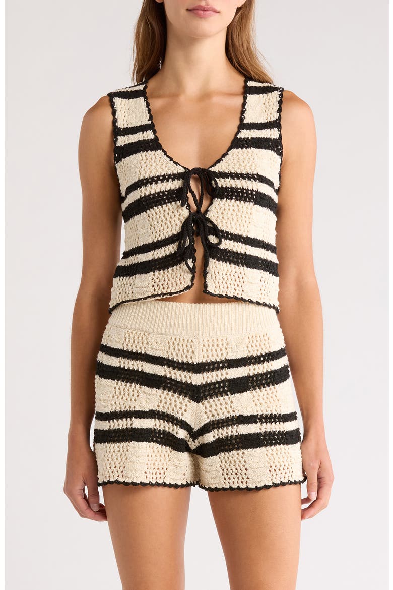 Tie Front Cover-Up Vest, Main, color, NATURAL BLACK STRIPE