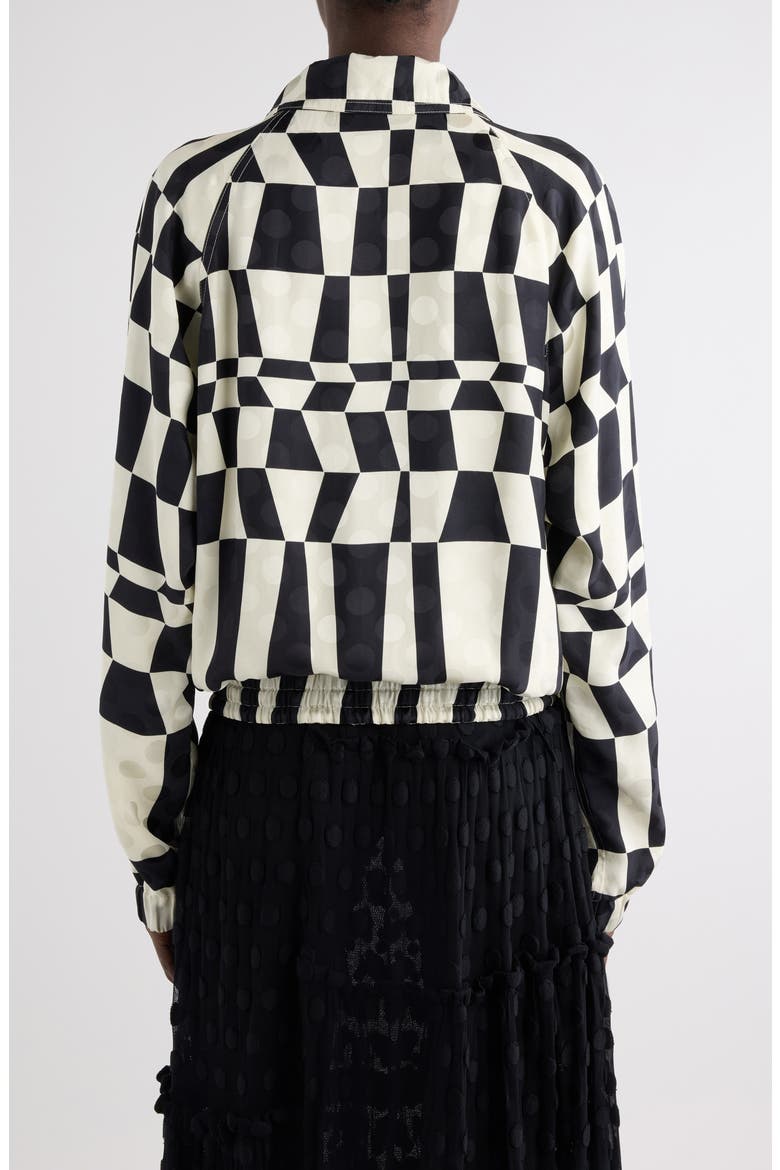 Optical Squares & Polka Dot Satin Bomber Jacket, Alternate, color, BLACK