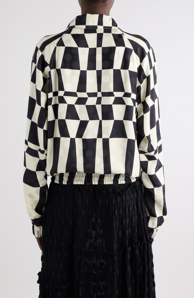 Dries Van Noten Optical Squares & Polka Dot Satin Bomber Jacket, Alternate, color, Black