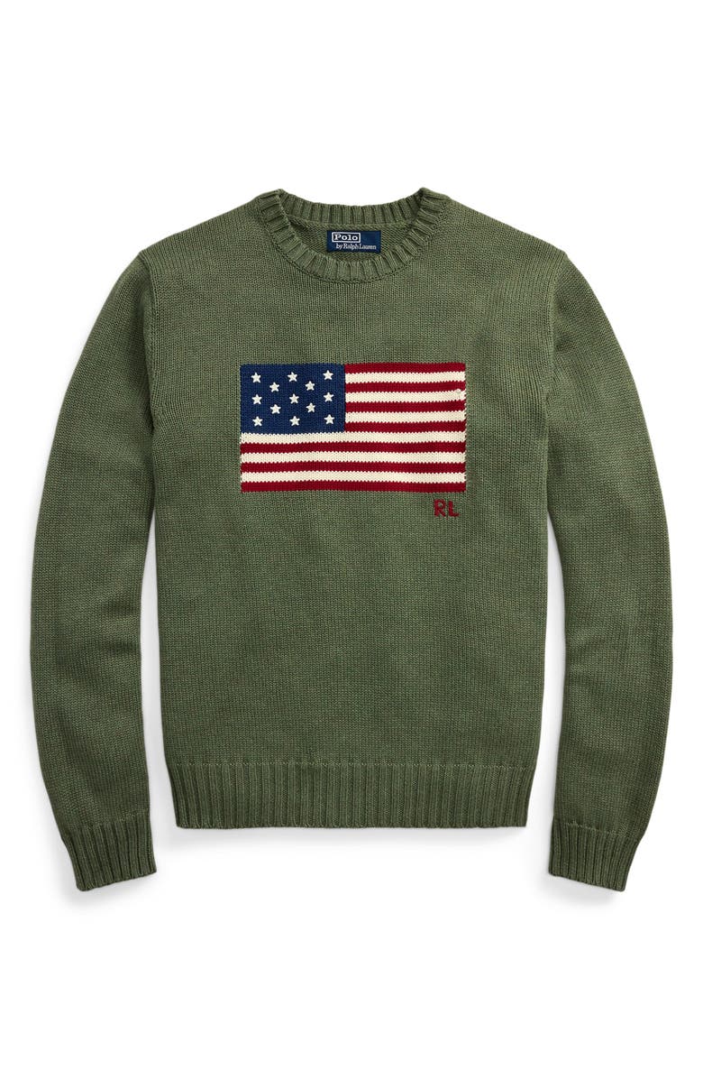 Polo Ralph Lauren Gender Inclusive Roving Flag Intarsia Cotton Sweater, Alternate, color, Camouflage Melange