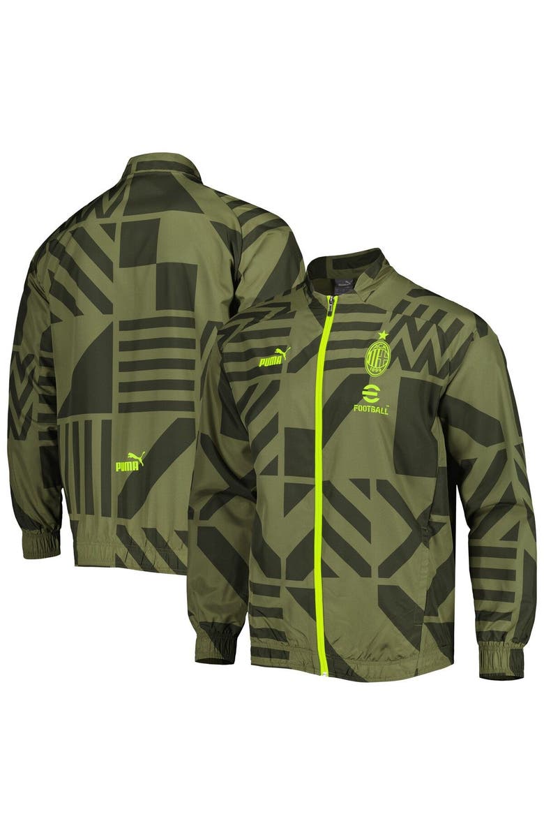 PUMA Men's Puma Olive AC Milan Pre-Match Raglan Full-Zip Training Jacket, Main, color, 