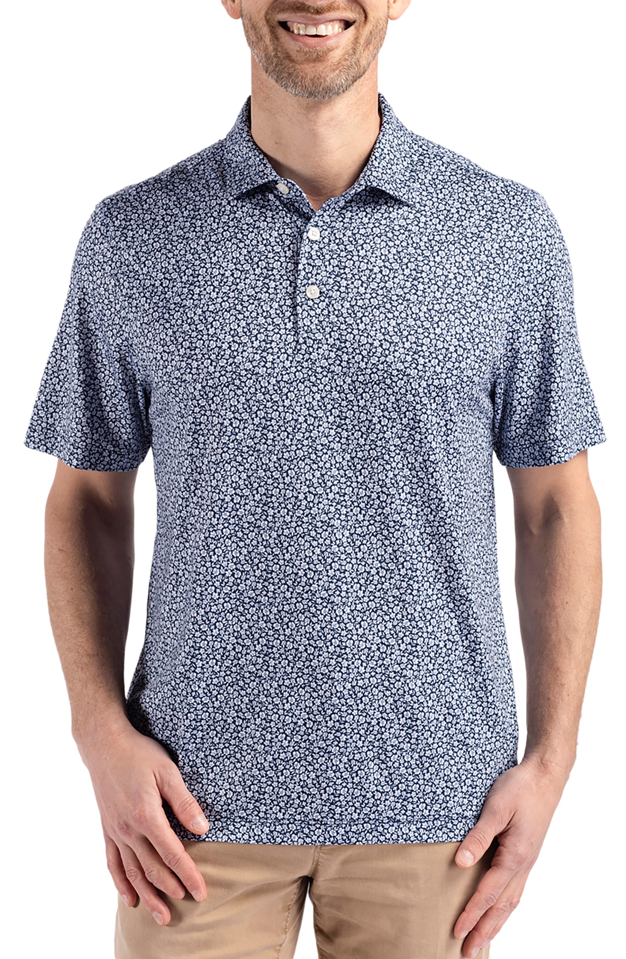 Cutter & Buck Pike Flora Print Polo in Navy Blue 