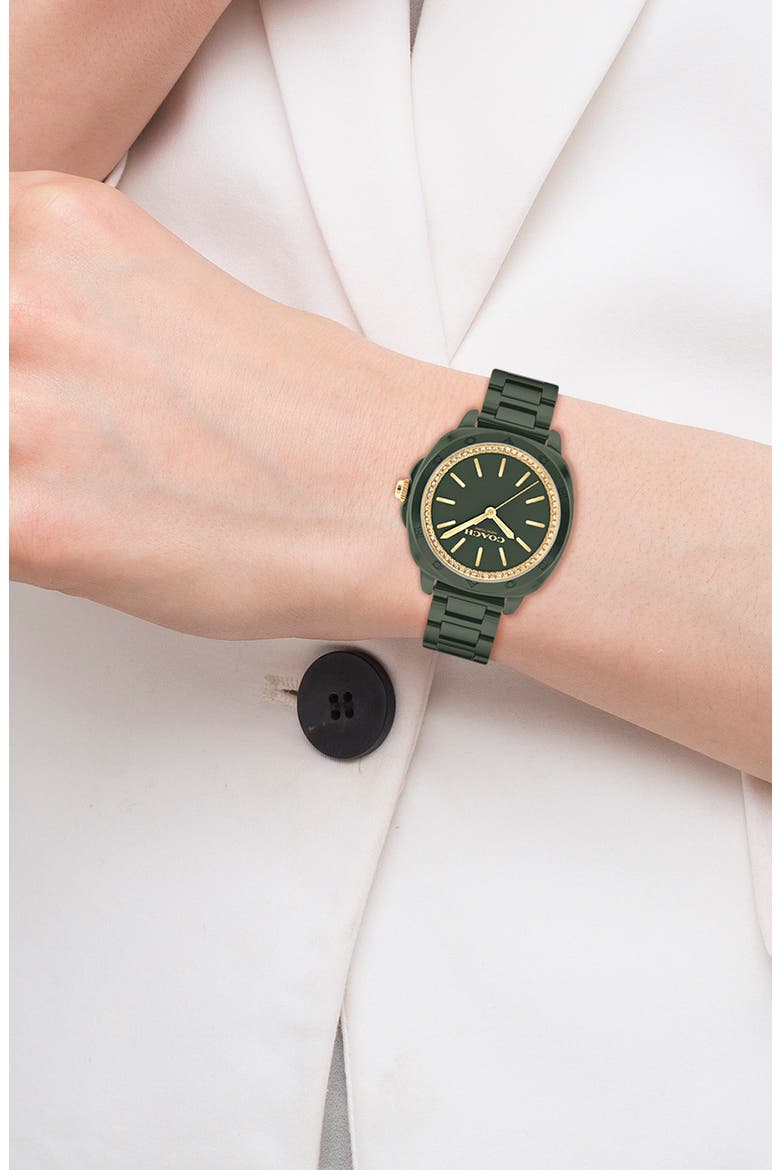Kitt Crystal Bezel Ceramic Bracelet Watch, 34mm, Alternate, color, GREEN