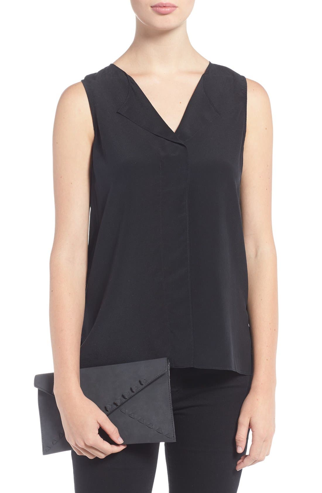 'Tina' Faux Leather Envelope Clutch, Alternate, color, BLACK