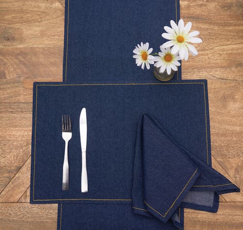 C & F Home C&f Home Denim Machine Navy Blue Washable Hemstitch Napkins Set Of 6 In Blue