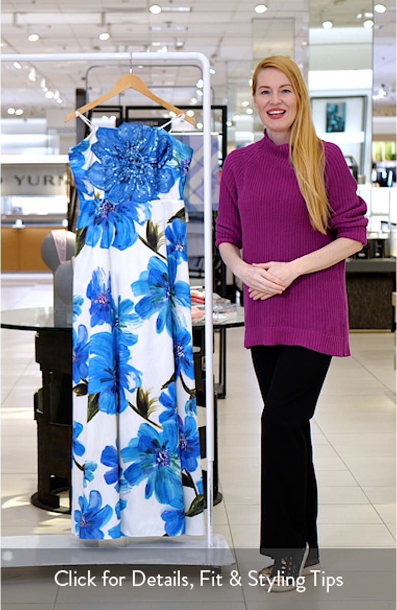 Floral Print Strapless Gown, sales video thumbnail