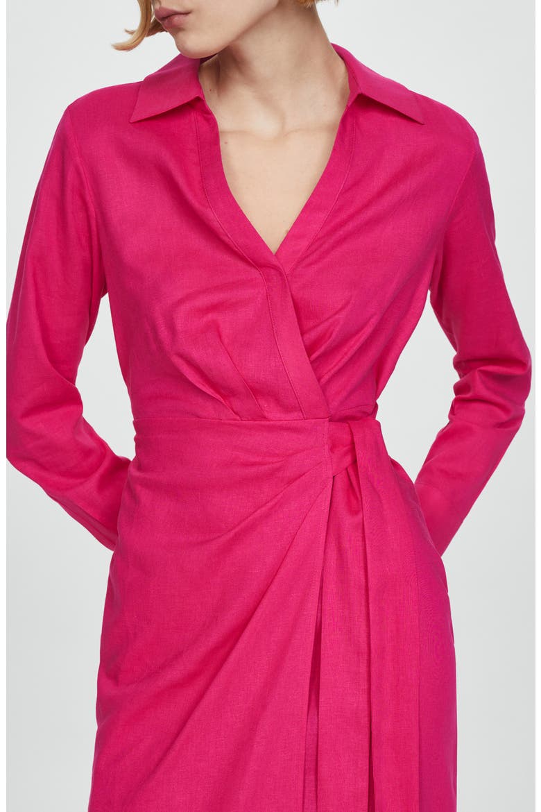 Carola Tie Waist Long Sleeve Wrap Dress, Alternate, color, BRIGHT PINK