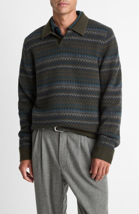 Fair Isle Wool & Cashmere Johnny Collar Polo Sweater