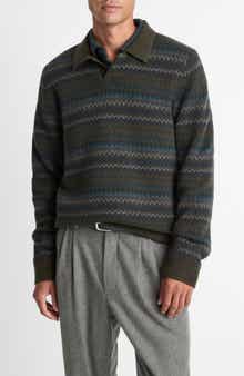 Vince Fair Isle Wool & Cashmere Johnny Collar Polo Sweater