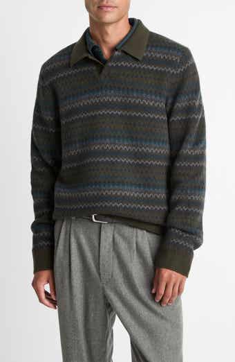 Vince Fair Isle Wool & Cashmere Johnny Collar Polo Sweater