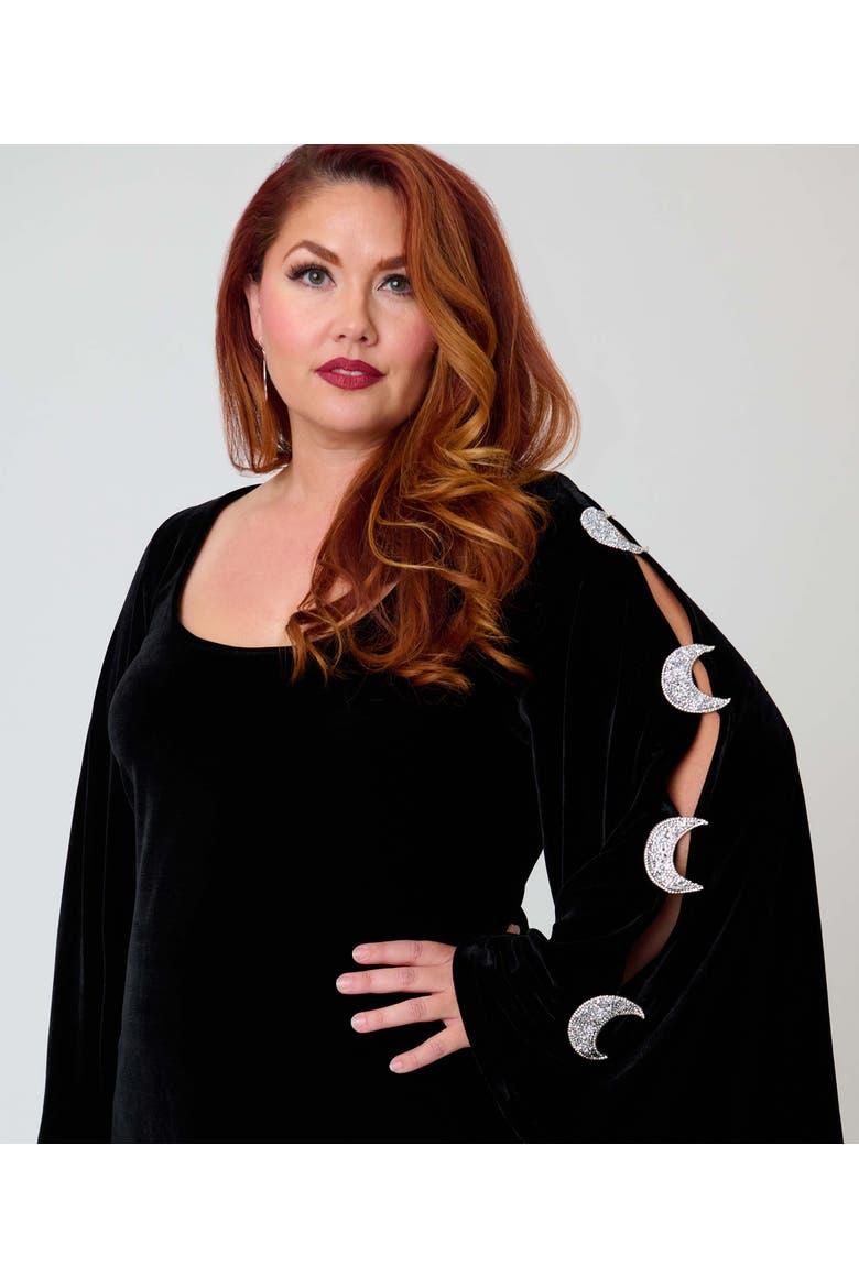 Plus Size Angel Sleeve Downtown Scene Mini Fit & Flare Dress, Alternate, color, Black w/ Crescent Moon