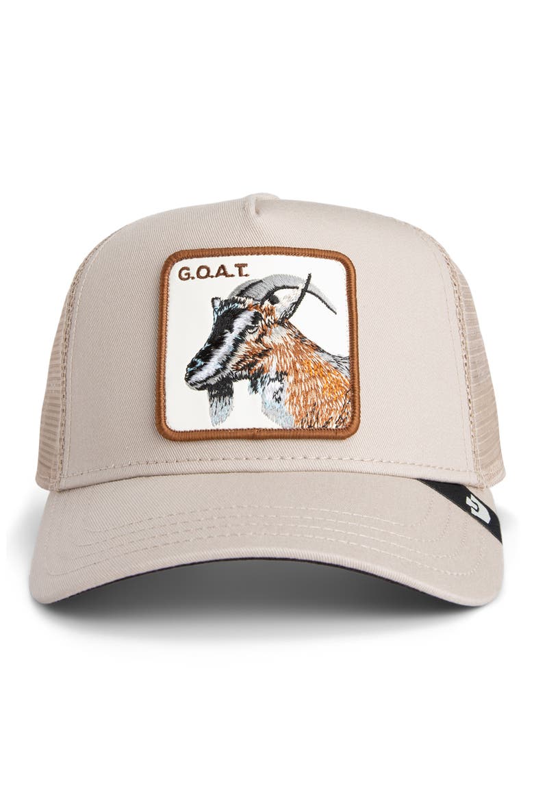 G.O.A.T. Patch Snapback Trucker Hat, Main, color, BISCUIT