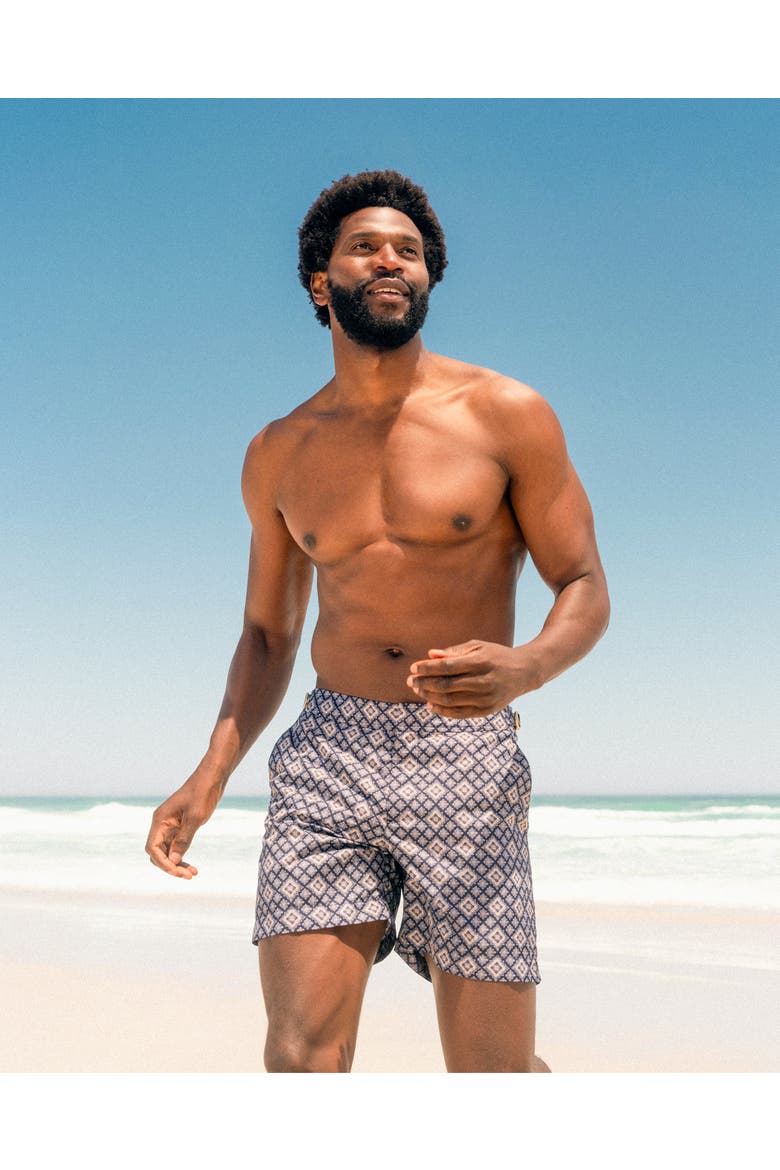 Bulldog Printed Mid-Length Swim Shorts, Alternate, color, NIGHT IRIS