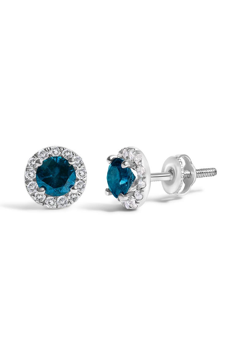 .925 Sterling Silver 1.00 Cttw Blue Diamond Halo Stud Earring, Alternate, color, Silver