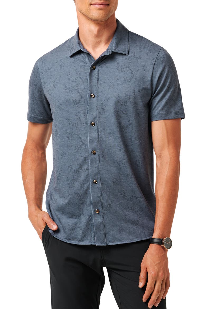 Featherweight Tides Short Sleeve Button-Up Shirt, Main, color, MOOD INDIGO/ VINTAGE INDIGO