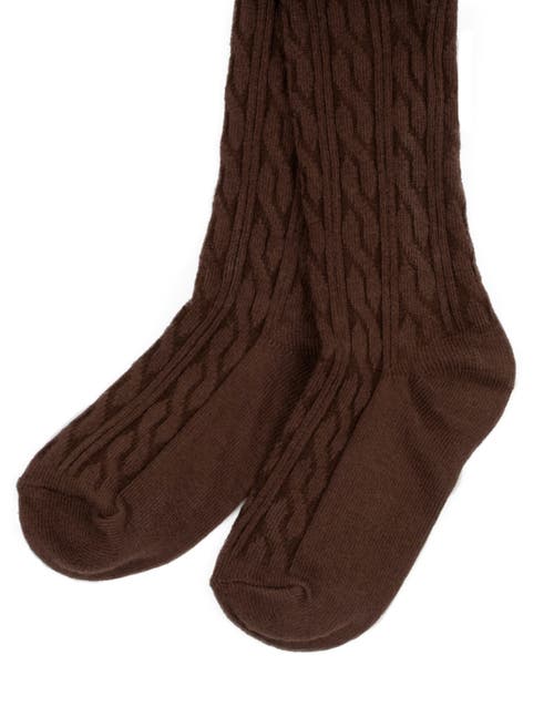 Leveret Girls Cable Knit Tights, Cotton Blend In Brown