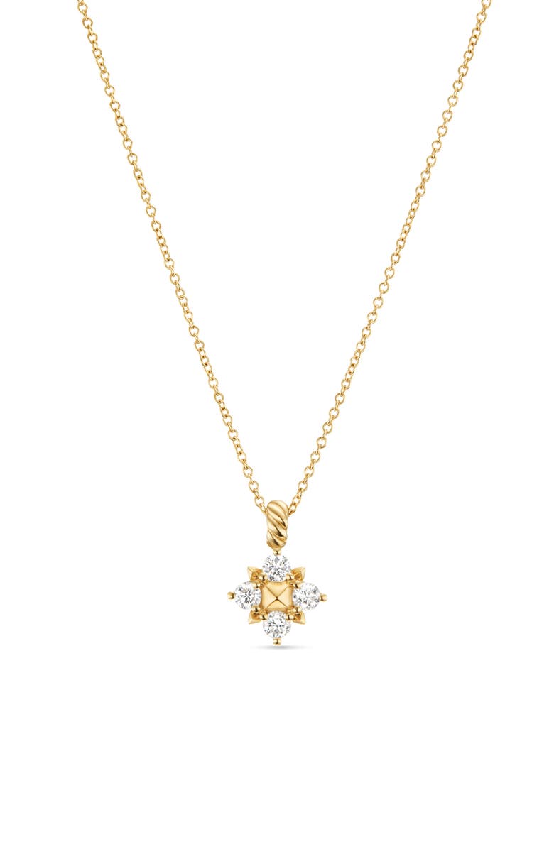 David Yurman Petite Modern Renaissance Pyramid Pendant Necklace in 18K Gold with Diamonds, Main, color, 