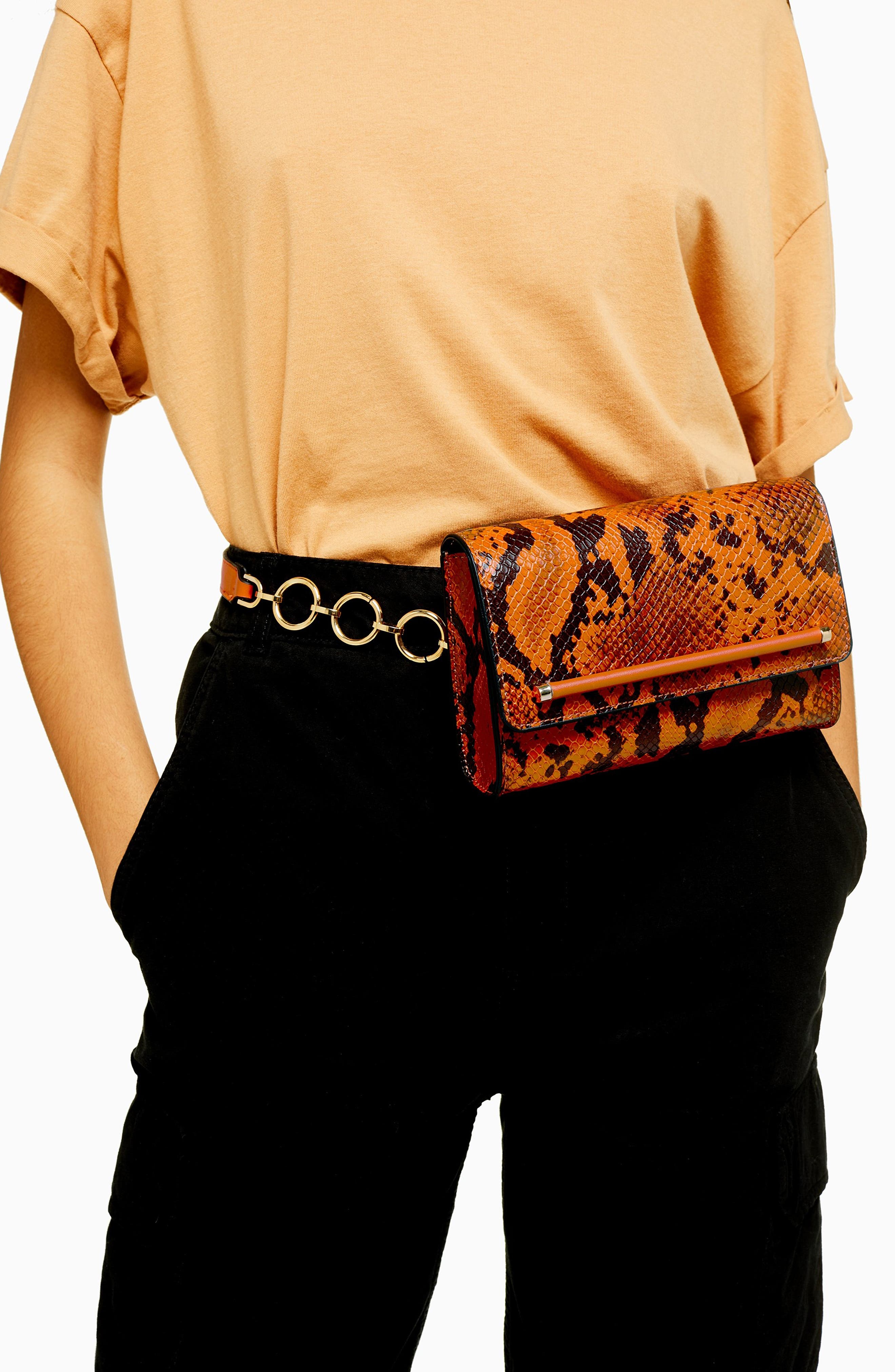 Topshop Blair Snake Embossed Faux Leather Belt Bag, Alternate, color, 