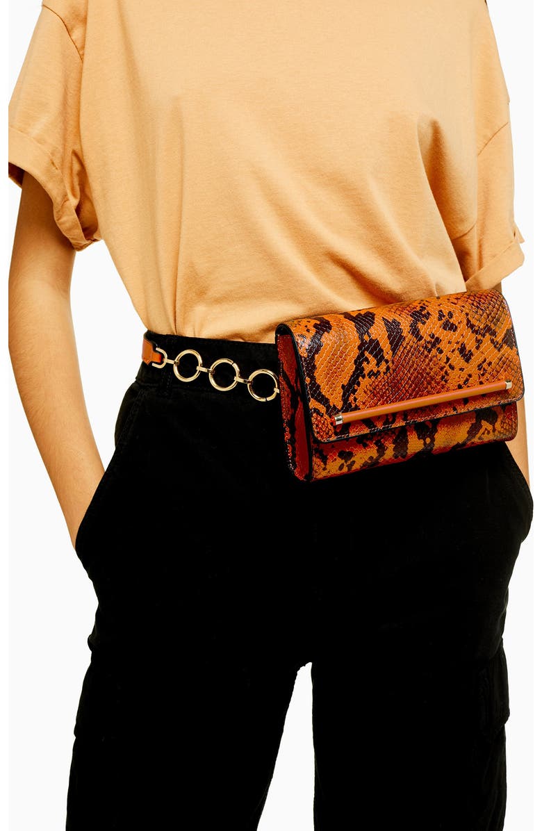 Topshop Blair Snake Embossed Faux Leather Belt Bag, Alternate, color,