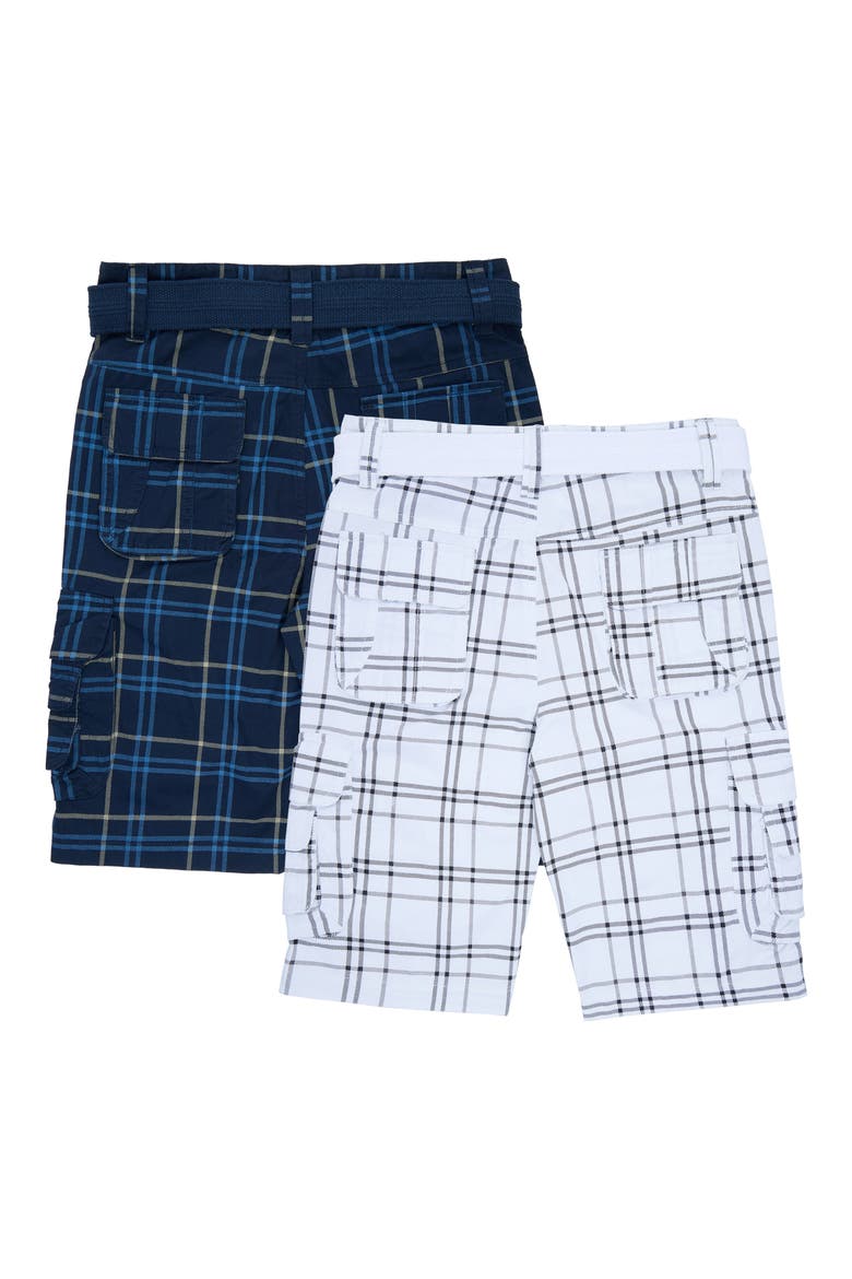 Kids' 2-Pack Belted Twill Cargo Shorts, Alternate, color, NAVY PLAID/ WHITE PLAID