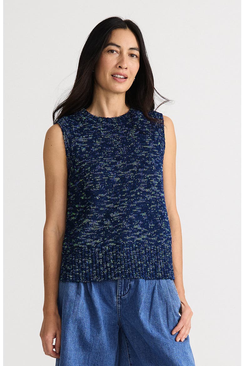 Cotton Tweed Textured Crewneck Vest Sweater, Main, color, Deep Sea Navy Space Dye
