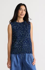 Lands' End Cotton Tweed Textured Crewneck Vest Sweater
