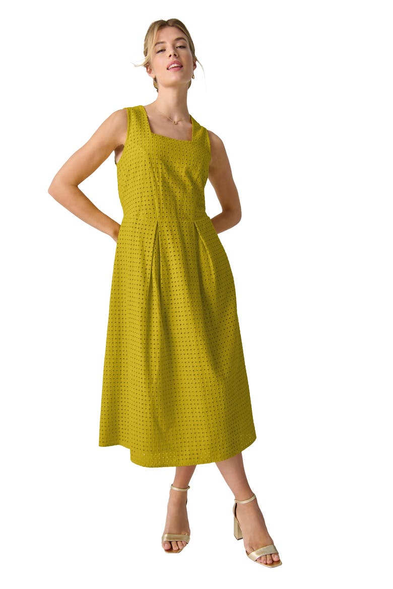 Sleeveless Eyelet Midi Dress, Main, color, GOLDEN CITRUS