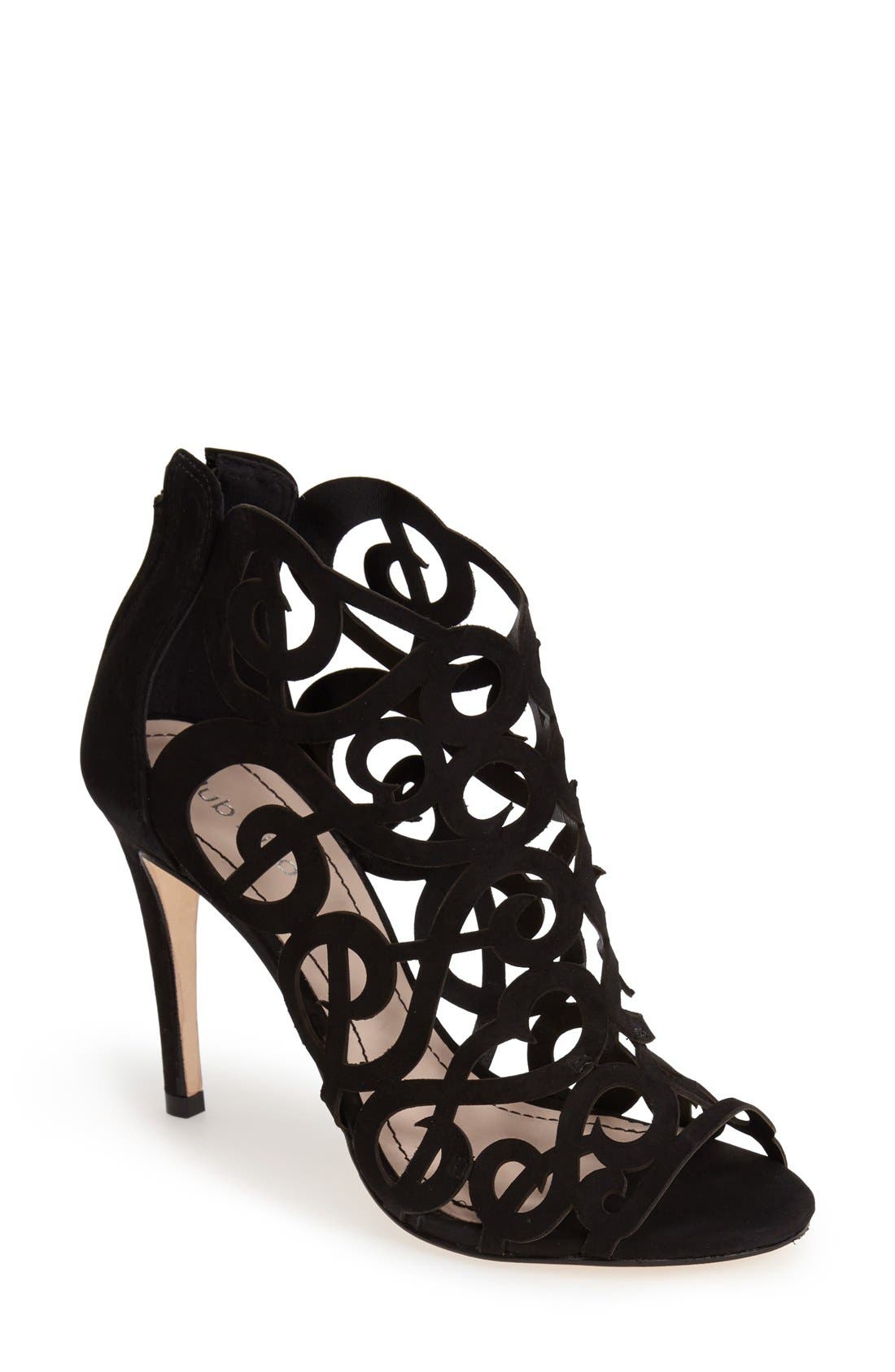 'Marla' Laser Cutout Peep Toe Bootie, Main, color, BLACK
