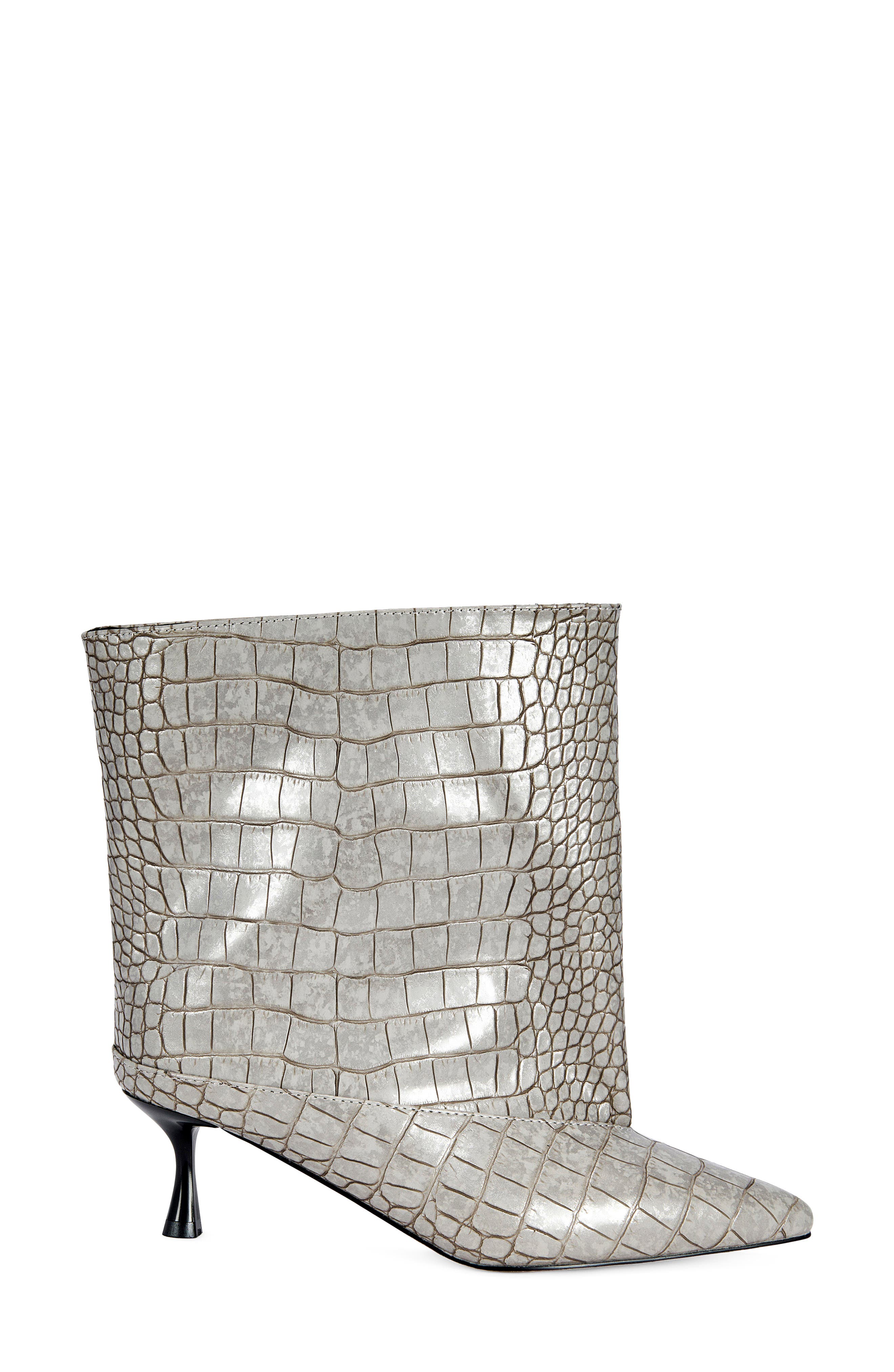 Hayek Croc Embossed Faux Leather Bootie, Alternate, color, SILVER