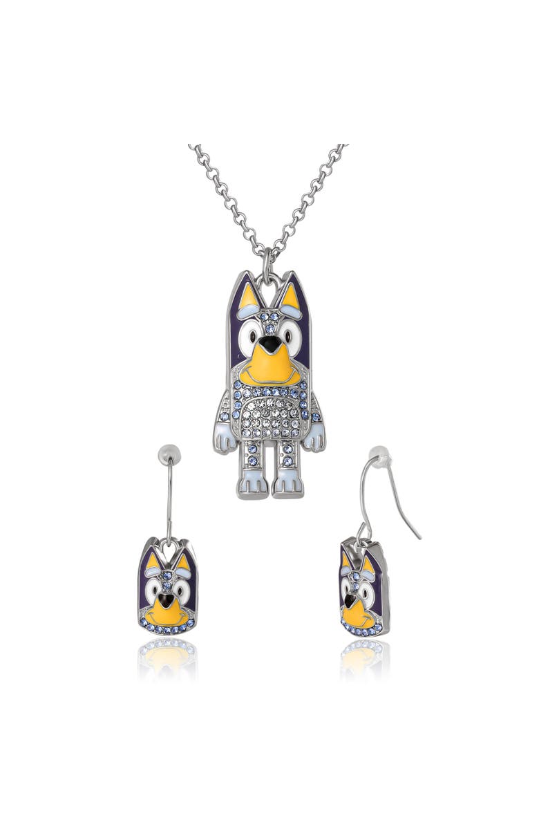 BLUEY Pendant Necklace and Fish Hook Earrings Set Official License, Fashion Bluey Jewelry with Clear Crystals, Main, color, Blue