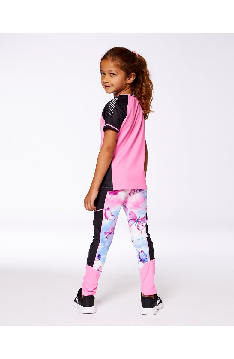Deux par Deux Little Girl's Printed Athletic Leggings Pink, Blue And Butterflies, Alternate, color, Pink, Blue And Butterflies