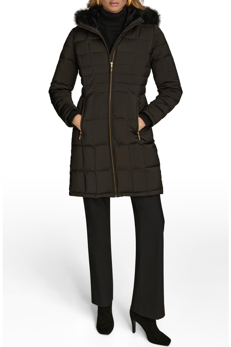 Water Resistant Puffer Coat with Faux Fur Trim, Alternate, color, BLACK