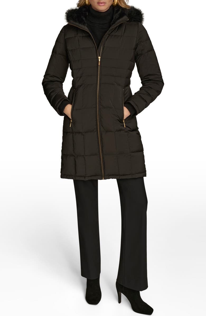 Donna Karan New York Water Resistant Puffer Coat with Faux Fur Trim, Alternate, color, Black