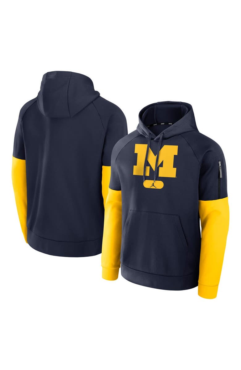 Jordan Brand Men's Jordan Brand Navy Michigan Wolverines Fitness Performance Pullover Hoodie, Main, color, Navy