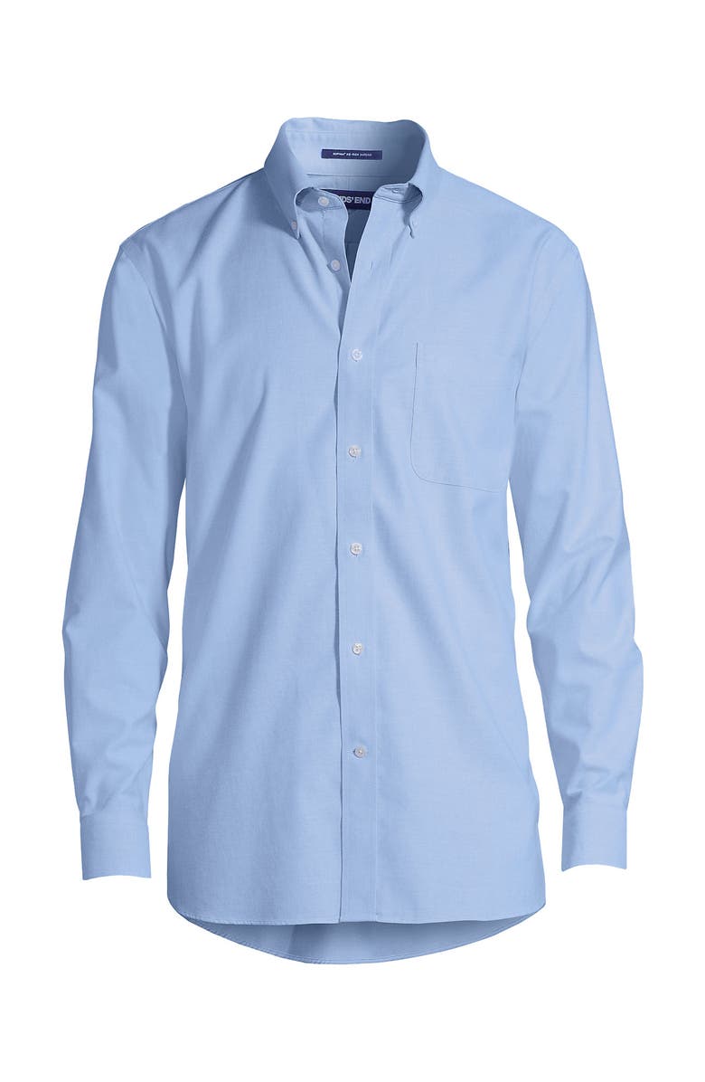 Lands' End Tailored Fit No Iron Solid Supima Cotton Oxford Dress Shirt, Alternate, color, Blue