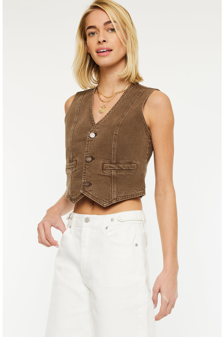 Vanya V-neck Vest, Alternate, color, Brown