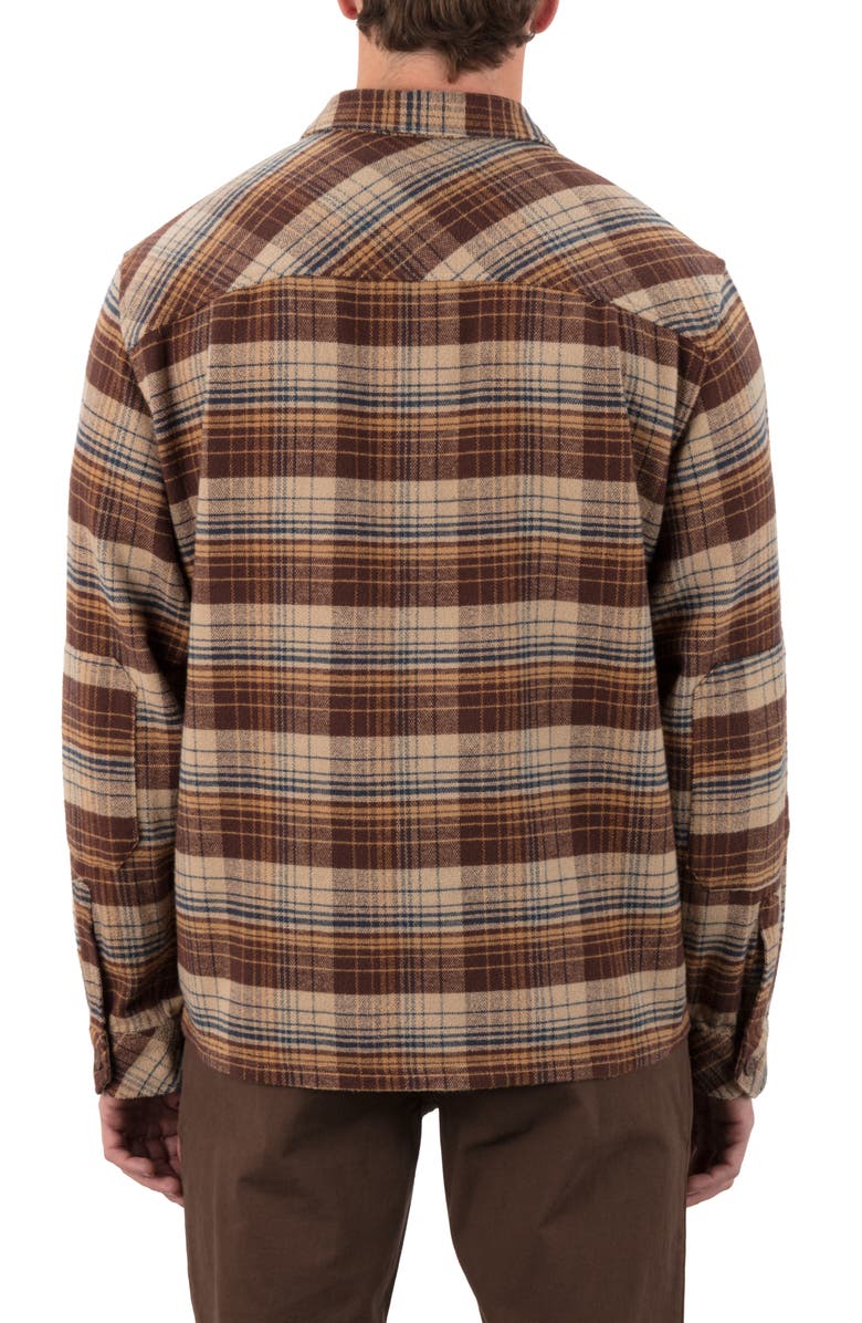 Hurley Santa Cruz Seaside Plaid Flannel Button-Up Shirt Jacket, Alternate, color, Espresso