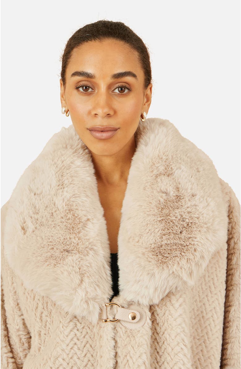 Yumi Textured Faux Fur Lined Cape, Alternate, color, Beige