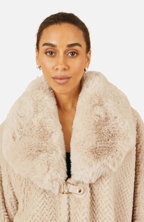 Yumi Textured Faux Fur Lined Cape In Neutral