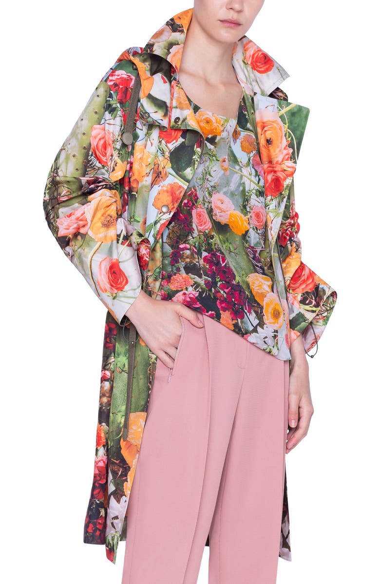 Akris punto Cactus Blossom Print Hooded Parka, Alternate, color, 