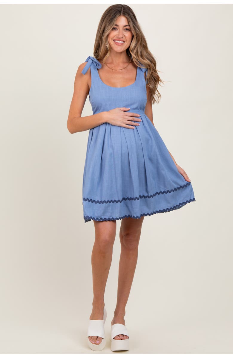 PinkBlush Shoulder Bow Tie Pleated Mini Dress, Alternate, color, Blue